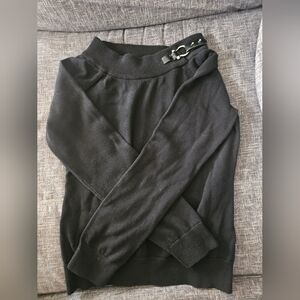 Lauren Ralph Lauren Women’s Buckle Boat Neck Sweater Black Cotton Sz M. 15ptp